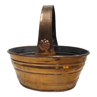 Large Vintage Copper Rustic Basket With Grape Bunch Design at Handle For Sale