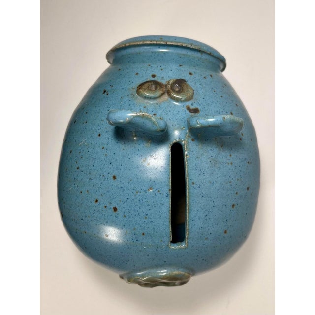 Vintage Smith Studio Art Pottery Blue Ceramic Piggy Bank For Sale - Image 4 of 10