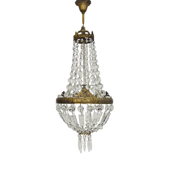 Antique Italian Hot Air Balloon Chandelier with Glass Pendants. 1950s-1960s For Sale