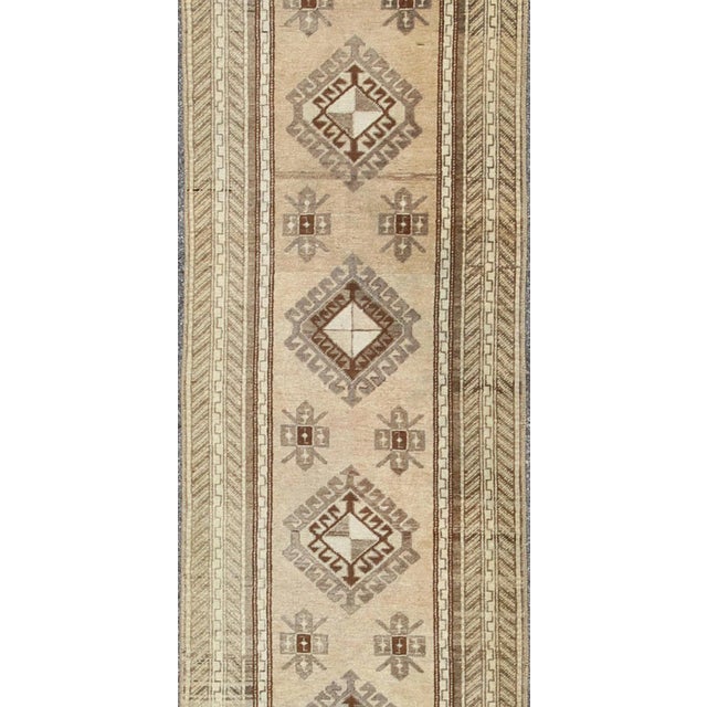 Earth-Toned Vintage Turkish Oushak Runner With Stacked Medallion Design For Sale - Image 4 of 12