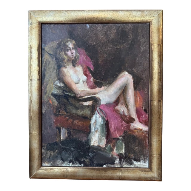 Seated Nude, Vertical by Mary Qian, Oil on Canvas C. 2005 For Sale