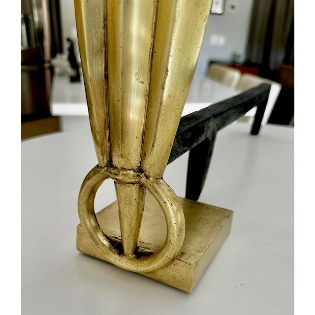 Brass Pair Deco Skyscraper Brass Fireplace Andirons For Sale - Image 8 of 12