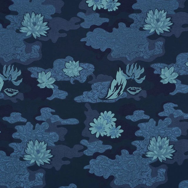 Schumacher X Laura Gonzalez Lian Dream Fabric In Bleu For Sale