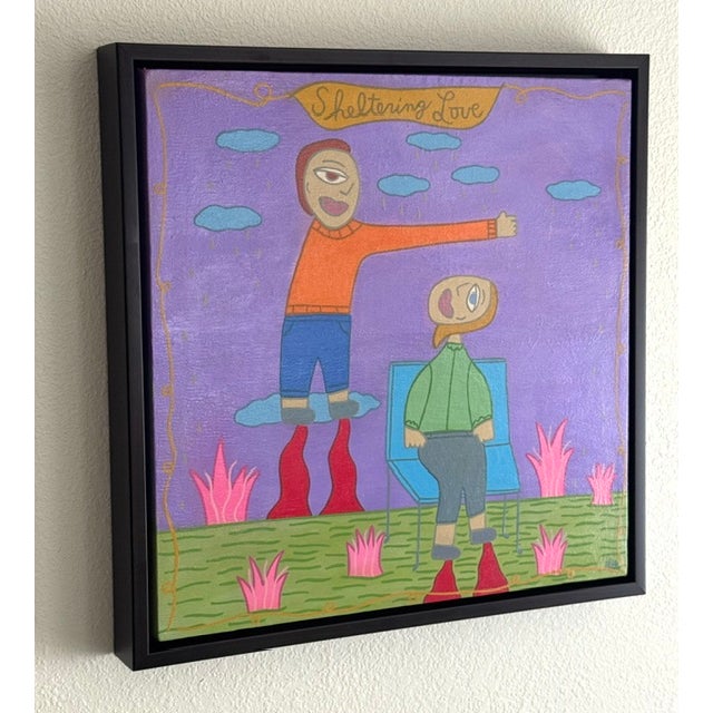 2020s Original Acrylic Folk Art Painting Done My Renowned Key West Artist 'Sheltering Love' For Sale - Image 5 of 7