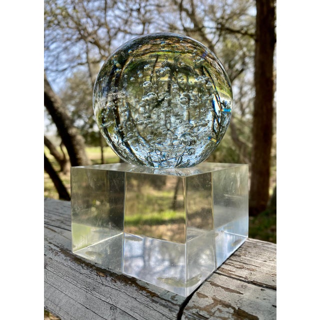 Mid 20th Century Italian Murano Internal Bubble Spherical Paper Weight, Clear Glass For Sale - Image 5 of 9