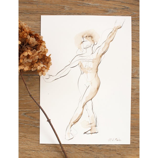 Original contemporary nude figure drawing of a female figure. Created with a traditional nib pen and walnut ink on 100%...