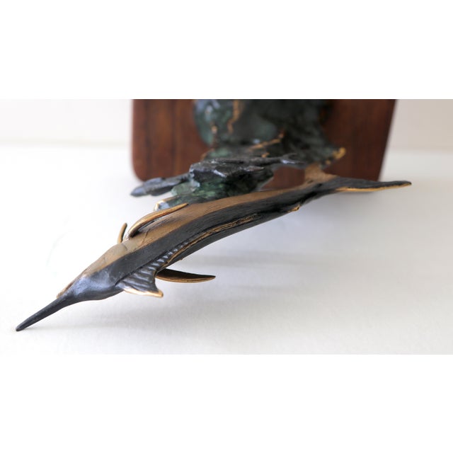 Solid Bronze Lyford Cay Club Tournament Marlin Fishing Trophy by Bodo Muche Studio With Inset Opal Gem For Sale - Image 15 of 16