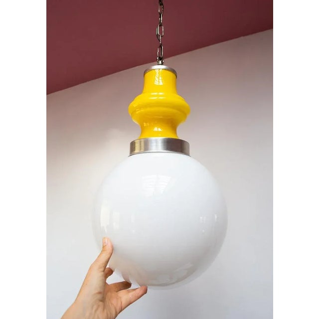 Mid-Century Modern Yellow and White Opaline Glass Pendant, 1960s For Sale - Image 3 of 8