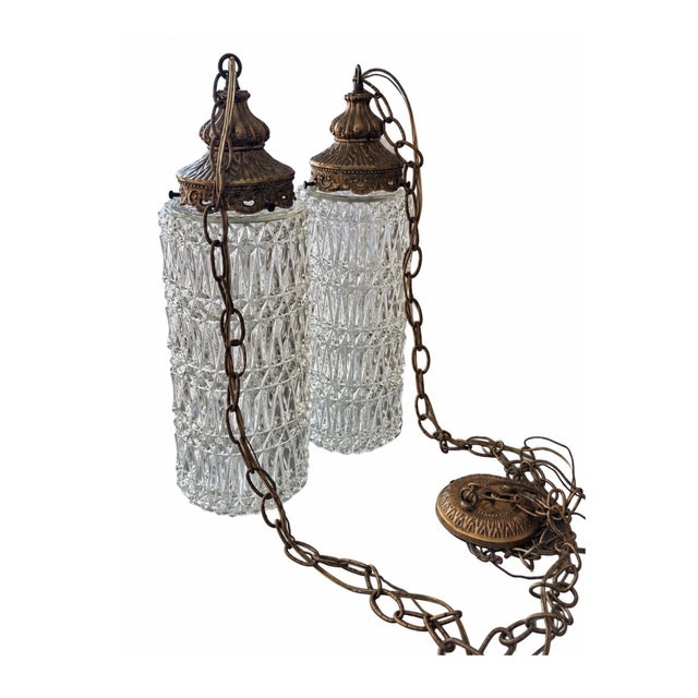 Vintage Hollywood Regency Double Swag Cut Glass Pendant Chandelier For Sale - Image 9 of 11