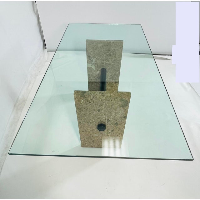 1970s Vintage Marble & Glass Dining Table, Italy 1980s. For Sale - Image 5 of 12