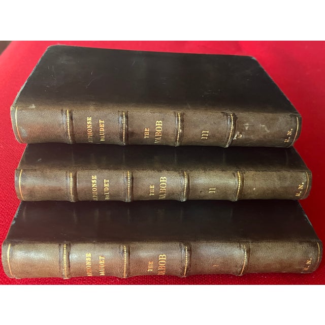 19th Century Antique 19th Century Fine Leather Bindings Alphonse Daudet "The Nabob" Book of Manners London 1878 - 3 Volumes For Sale - Image 5 of 13