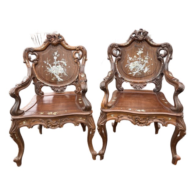 1970s Pair of Inlay Arm Chairs For Sale