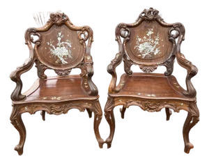 1970s Pair of Inlay Arm Chairs