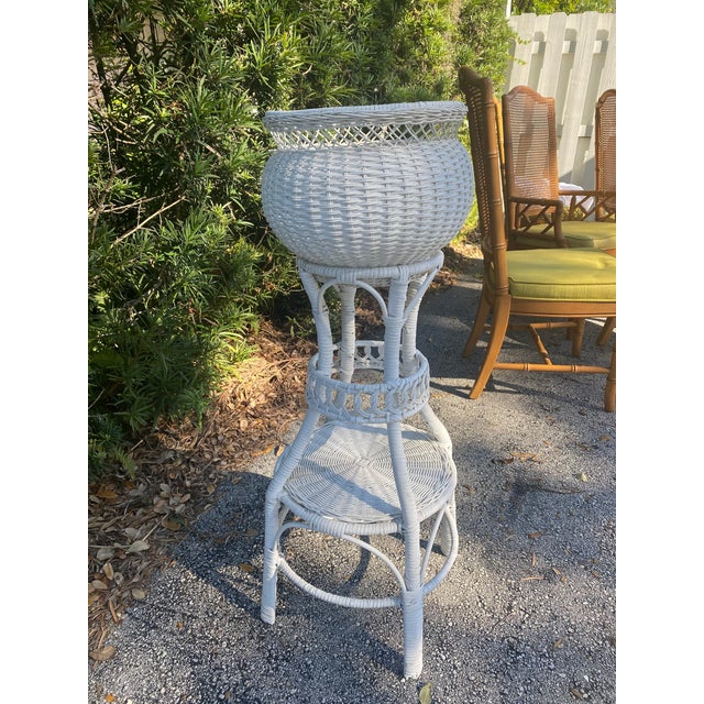 Tall White Wicker Boho Chic Plant StandSet Chairish