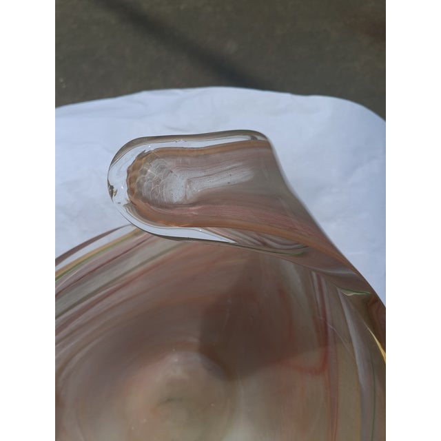 Mid 20th Century Mid 20th Century Italian Hand-Blown Art Glass Centerpiece Bowl, Swirled Pastels With Imprinted Rim, Attributed to Lavorazione Arte Murano For Sale - Image 5 of 10