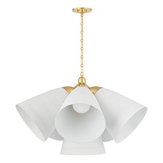 Hudson Valley Lighting Bronson 37.5 in. 6 Light Chandelier in Aged Brass and White Plaster Finish For Sale