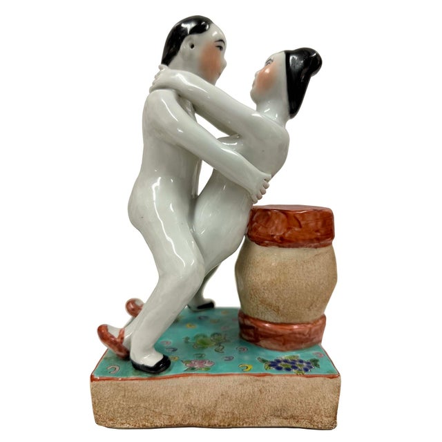 Ceramic Antique Chinese Erotic Porcelain Figurine (Spring Palace Paintings) For Sale - Image 7 of 12