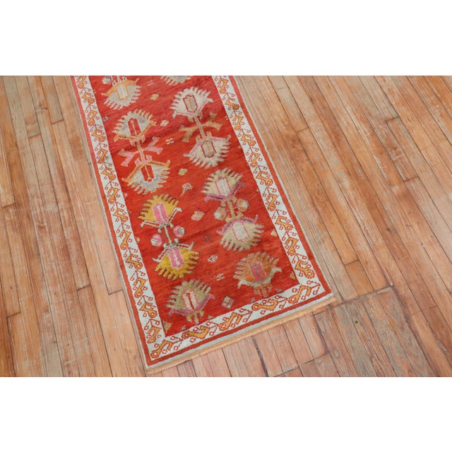 Early 20th Century Antique Bright Red Oushak Short Runner - 2'5" x 6'6" For Sale - Image 5 of 11