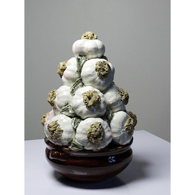 Vintage Trompe-Lœil Pyramid of Garlic in Glazed Ceramic, 1960s For Sale - Image 4 of 16