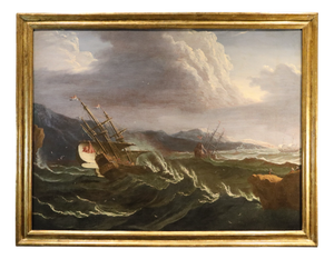 Workshop of Matthieu Van Plattenberg, Stormy Navy with Vessels, 1700, Oil on Canvas