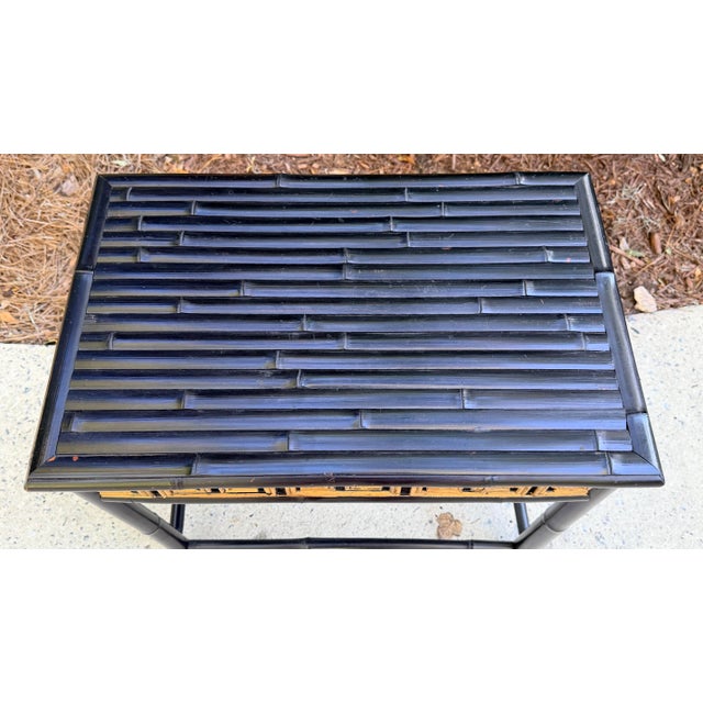Chinoiserie Ebonized Bamboo Accent Table For Sale - Image 4 of 9