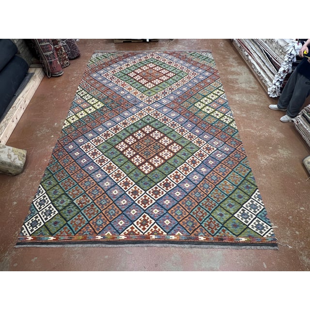 Tribal Afghan Kilim Hand Knotted Wool Rug 9’10” X 15’5” For Sale - Image 3 of 6