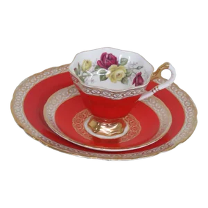 Royal Stafford Bone China England Red Tea Cup Saucer and Dessert Plate 3045b