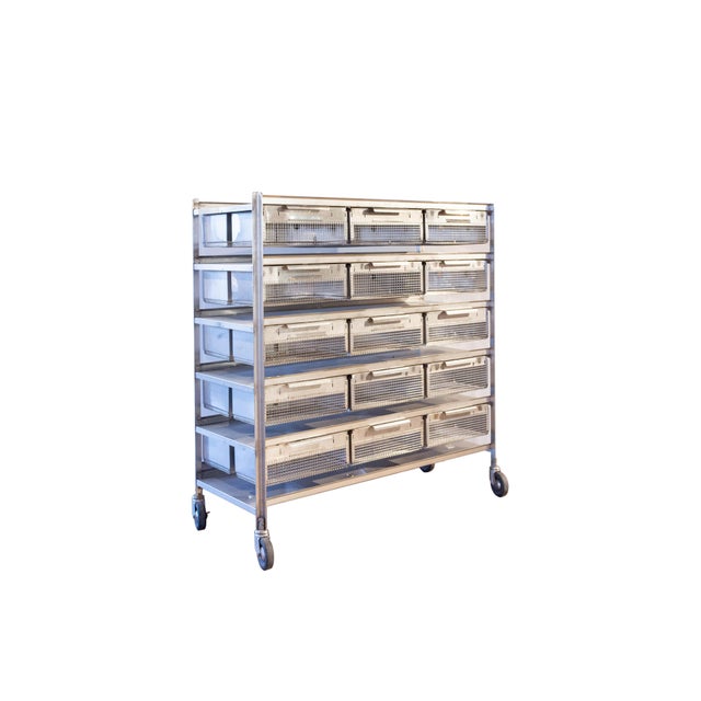 Industrial Stainless Steel Shelving with Wire Baskets on Casters Chairish