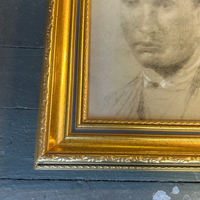 Art Deco 1940’s Original Art Deco Male Portrait Charcoal Drawing For Sale - Image 3 of 4