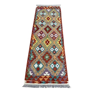 Handwoven Wool Kilim Runner Rug, Colorful Southwestern Pattern, 2.4' X 6.8' For Sale