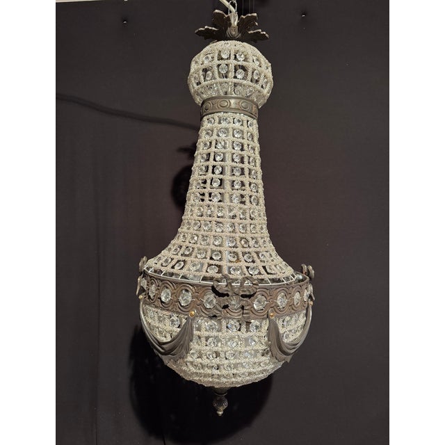 French 1970 French Charcoal Bronze Crystal Chandelier 1pc For Sale - Image 3 of 15