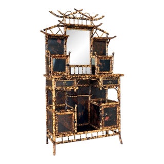 Late 19th Century English Aesthetic Movement Japanned & Tortoiseshell Bamboo Cabinet For Sale