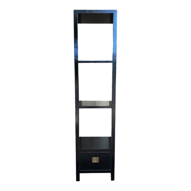 Asian Black Lacquer Wood Display Stand With Shelves 88.5" H For Sale