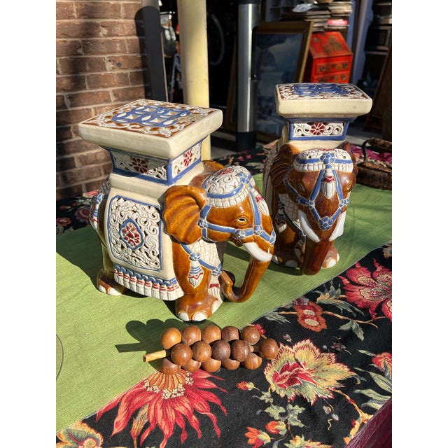 Boho Chic 1970s Ceramic Elephant Plant Stands- Set of 2 For Sale - Image 3 of 7