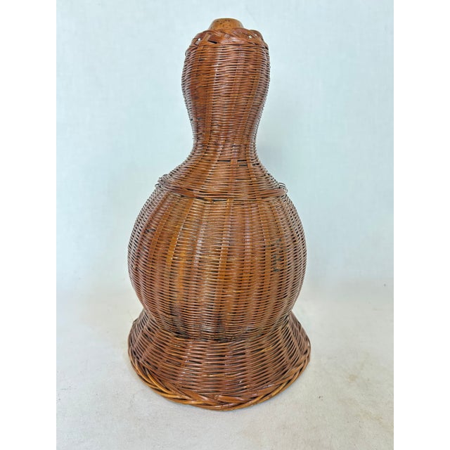 Vintage Wicker Wrapped Gourd Canteen For Sale - Image 4 of 7