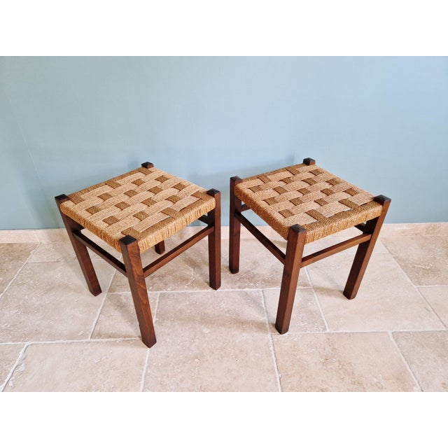 Mid-Century Modern Stools in Beech and Braided Rope, 1950s, Set of 2 For Sale - Image 9 of 15