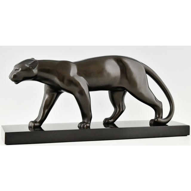 Art Deco Bronze Panther Sculpture by Emile Louis Bracquemond This Art Deco bronze panther sculpture was created by French...