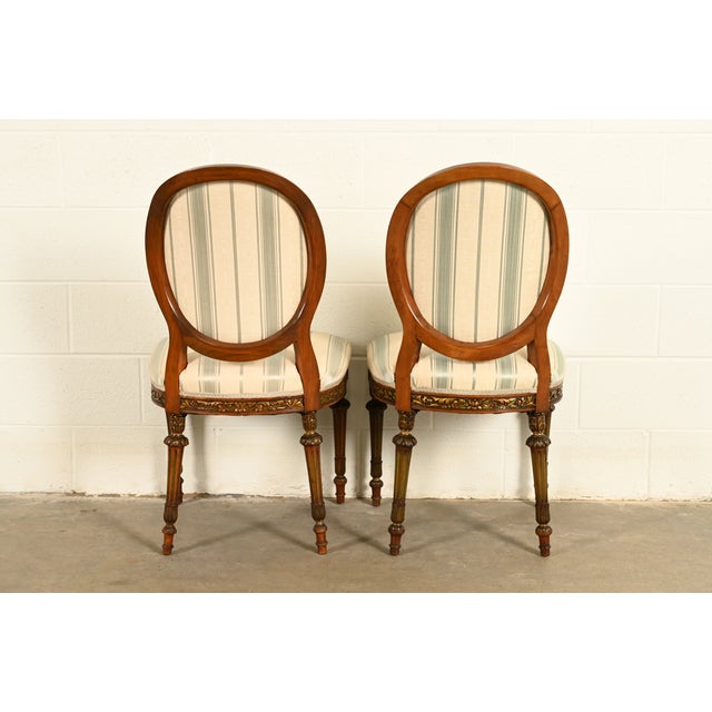 Karges Style French Regency Louis XVI Carved Mahogany and Gold Gilt Dining Chairs, Set of Six For Sale - Image 11 of 12