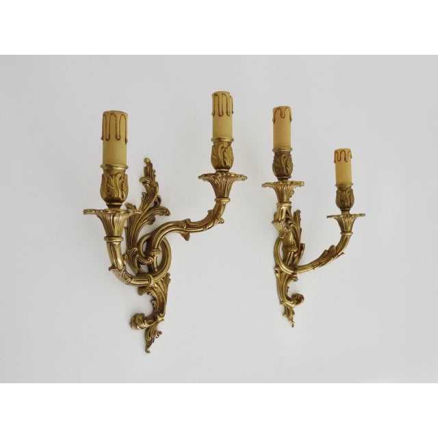 Vintage Double-Light Bronze Wall Sconces, 1960s, Set of 2 For Sale - Image 4 of 9