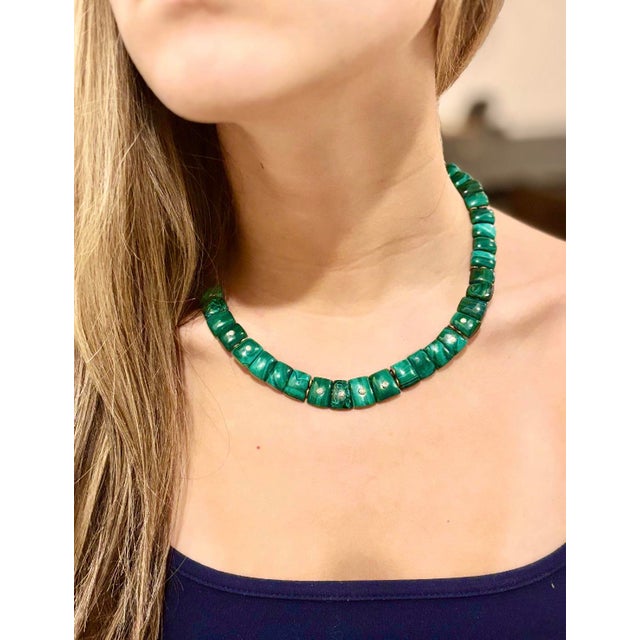 Mini Cleopatra Malachite Collar Necklace With Diamonds & 14k Gold For Sale In New York - Image 6 of 9