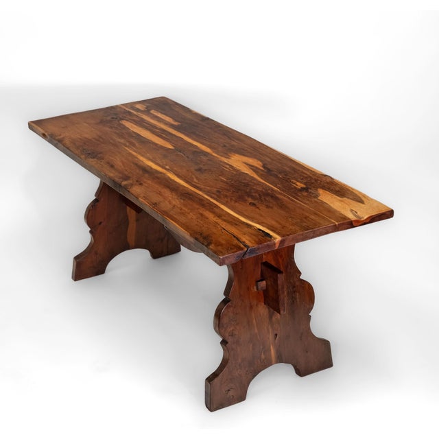 Vintage English Yew Wood Trestle Dining Table, 1960s For Sale - Image 15 of 15