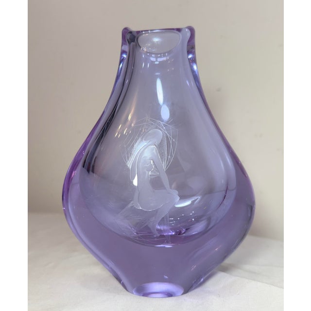 Boho Chic Vintage Hand Blown Miroslav Klinger Purple Glass Crystal Czech Art Glass Vase For Sale - Image 3 of 12