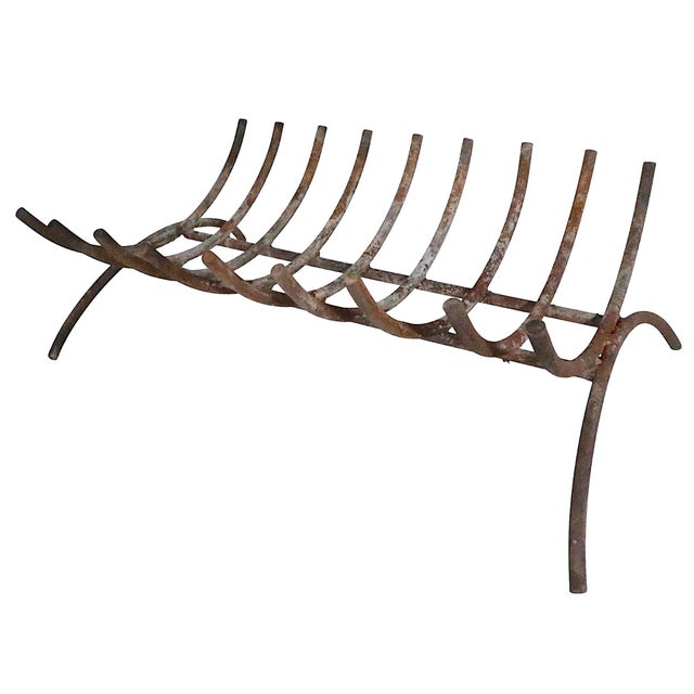 Mid-Century Modern Mid 20th Century Wrought Iron Fireplace Grate Log Basket For Sale - Image 3 of 7