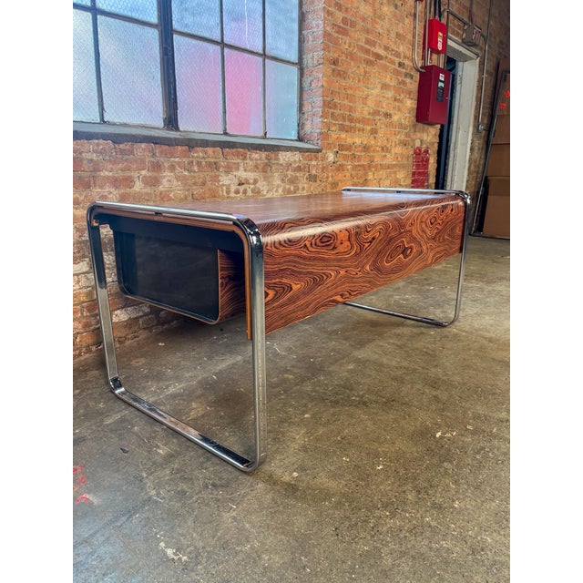 1970s Refinished Zebrawood Chrome Tubular Desk Attributed to Peter Protzman for Herman Miller For Sale - Image 11 of 13
