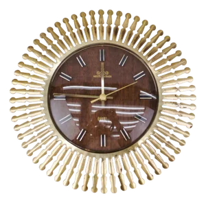 Mid-Century Modern German Brass Sunburst Wall Clock by Meister Anker, 1960s