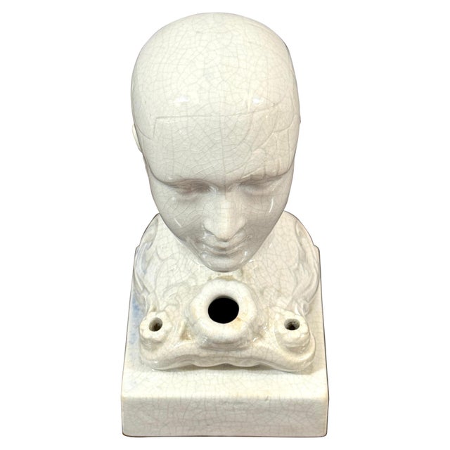 19th Century Staffordshire Creamware Phrenology Head Inkwell, Stamped “55” For Sale - Image 4 of 13