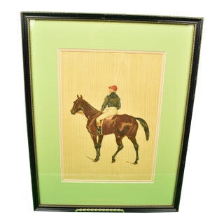 Mid 20th Century French Jockey W/ Black Silks & Red Cap Hand-Colour Chromograph For Sale