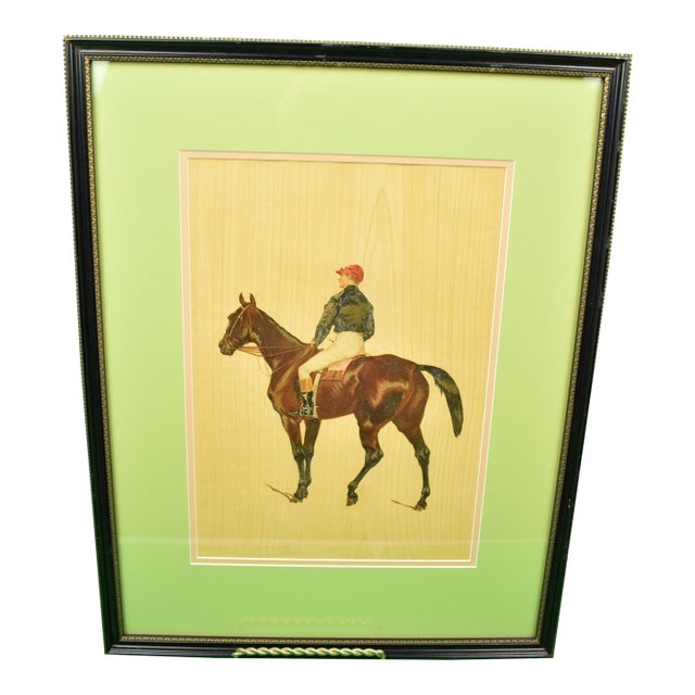 Mid 20th Century French Jockey W/ Black Silks & Red Cap Hand-Colour Chromograph For Sale