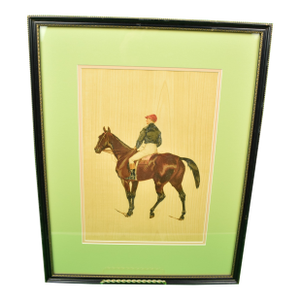 Mid 20th Century French Jockey W/ Black Silks & Red Cap Hand-Colour Chromograph