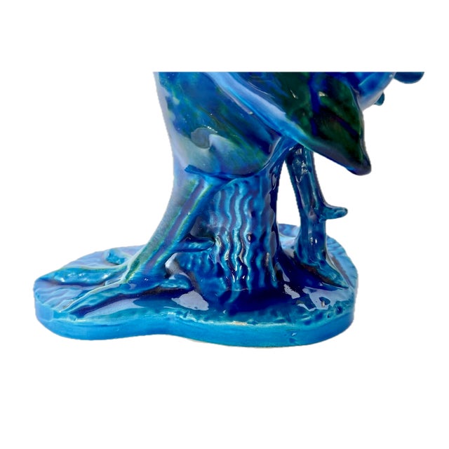 Ceramic Vintage Italian Blue & Green Ceramic Rooster Figurine For Sale - Image 7 of 9